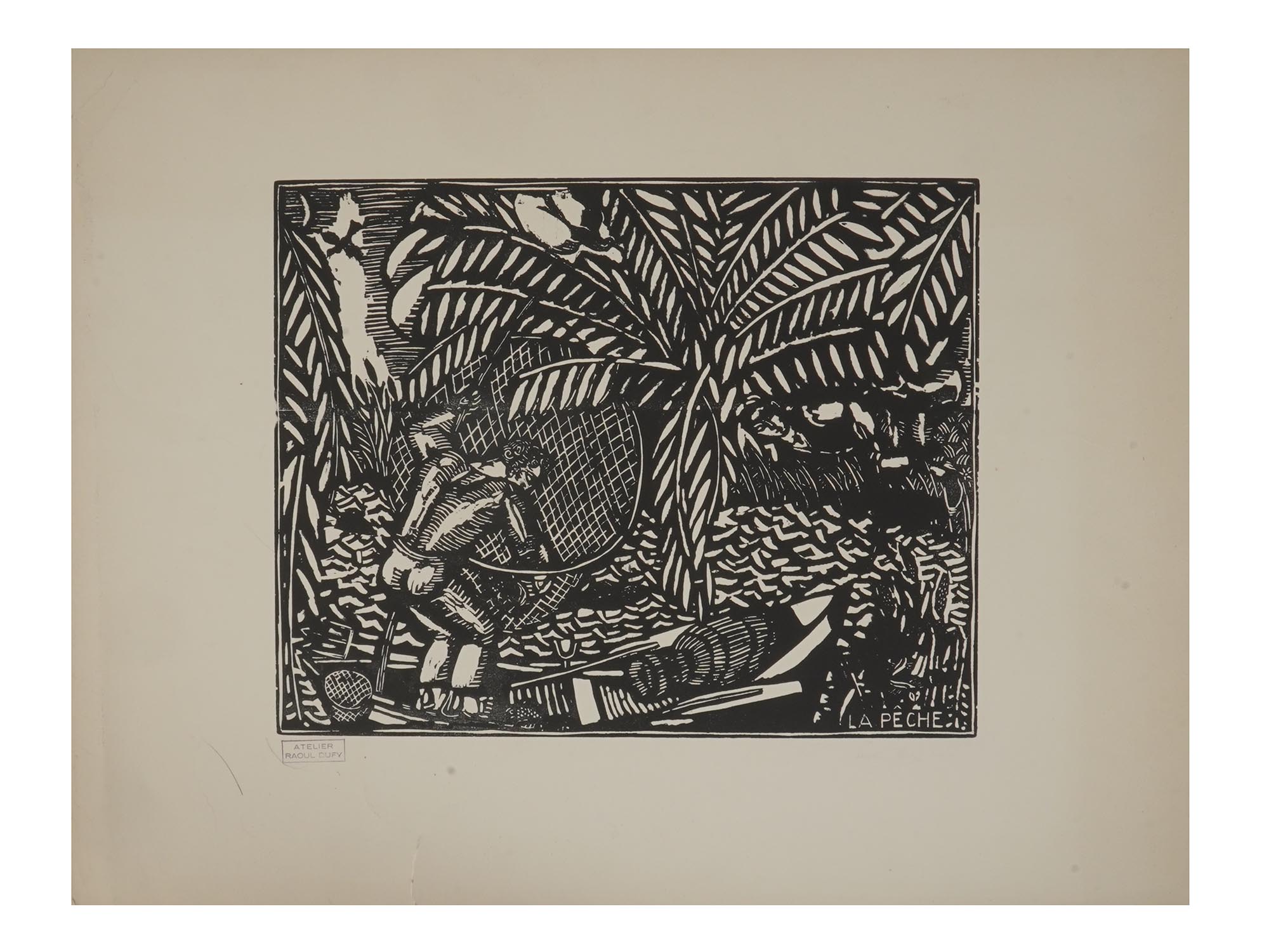 WOODCUT PRINT LA PECHE MARKED ATELIER RAOUL DUFY PIC-0